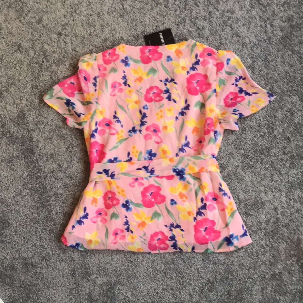 Forever 21 Floral Pink Wrap Around Top - Picture 2 of 4